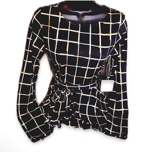 Long sleeved tie waist high low casual dress top size S